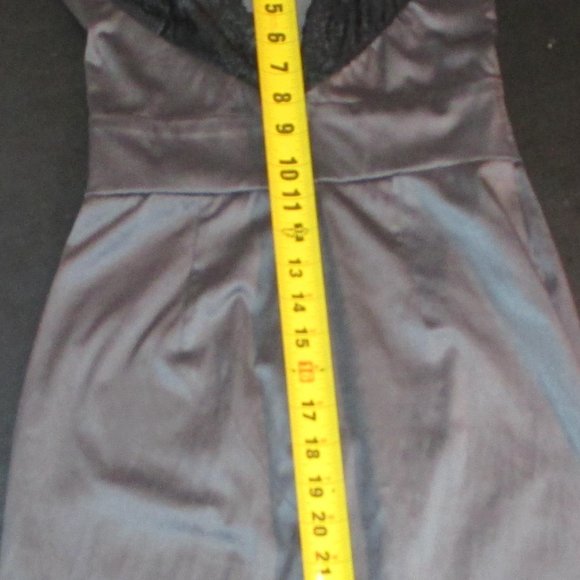 MY STORY Grey Satin/Black Lace Mini SZ SMALL BACK LESS DRESS - Picture 8 of 10